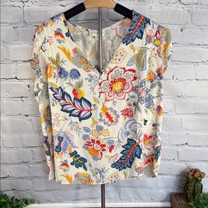 Cynthia Rowley Boho Flowy Boxy Multicolor Floral V-Neck Flutter Sleeve Blouse